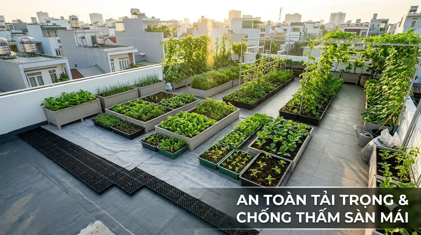 Quy chuẩn an toàn tải trọng và chống thấm dột sân thượng làm vườn