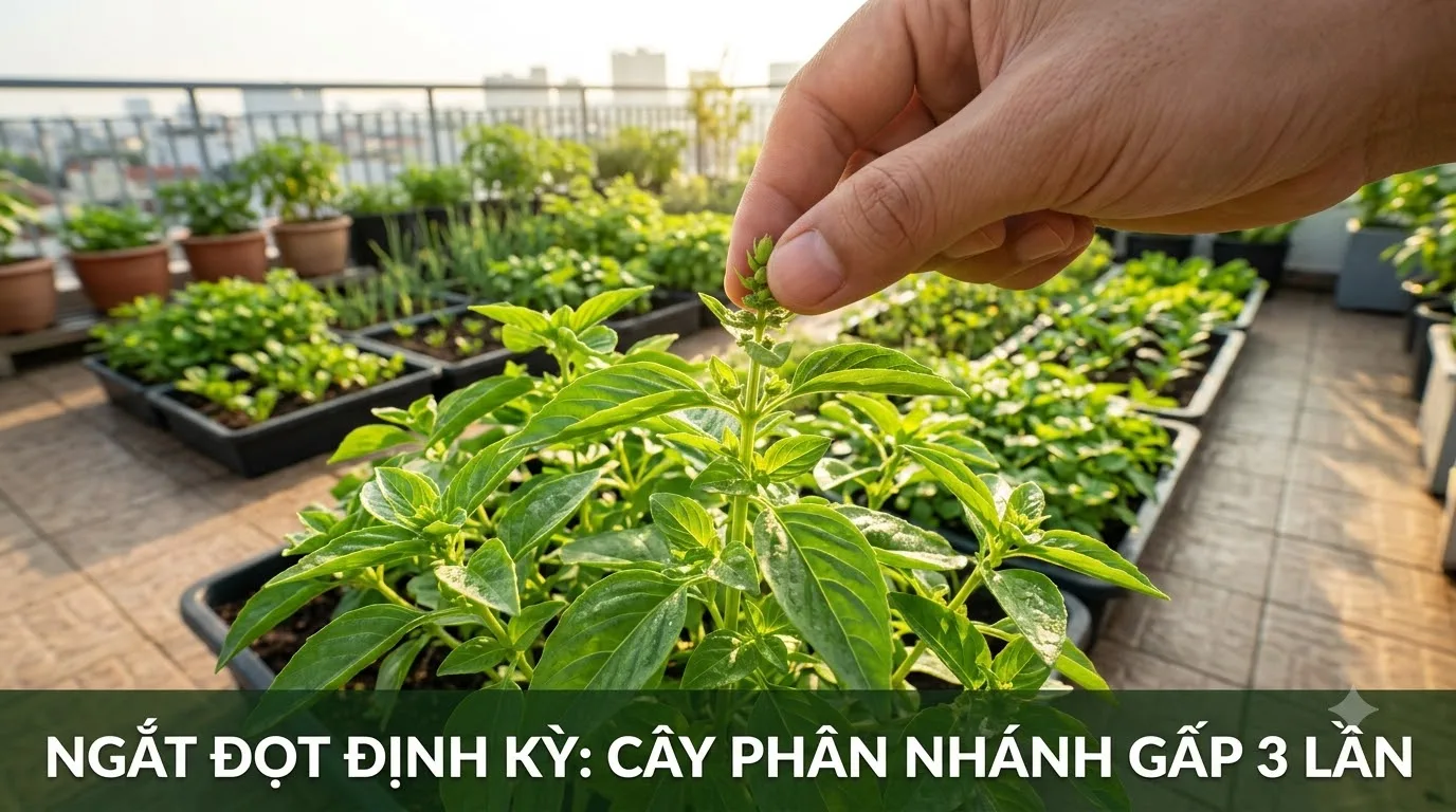 Bấm ngọn kích thích phân nhánh tạo bụi rậm rạp cho rau gia vị