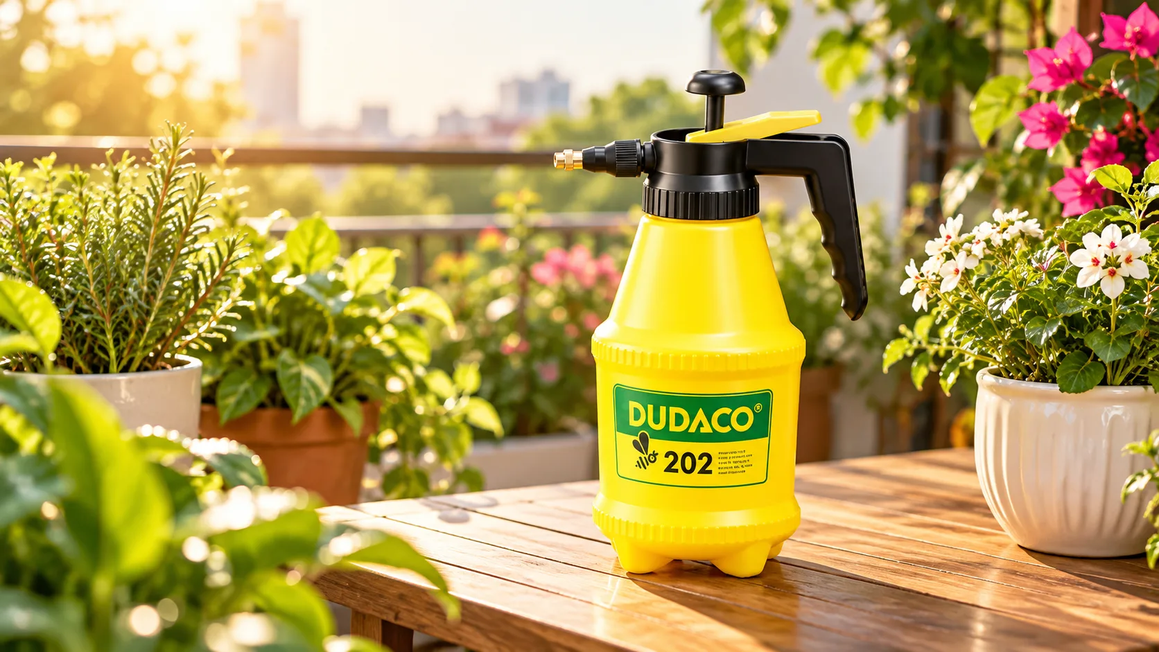 Ứng dụng thực tế bình tưới áp suất Dudaco chăm sóc vườn rau và hoa sân thượng