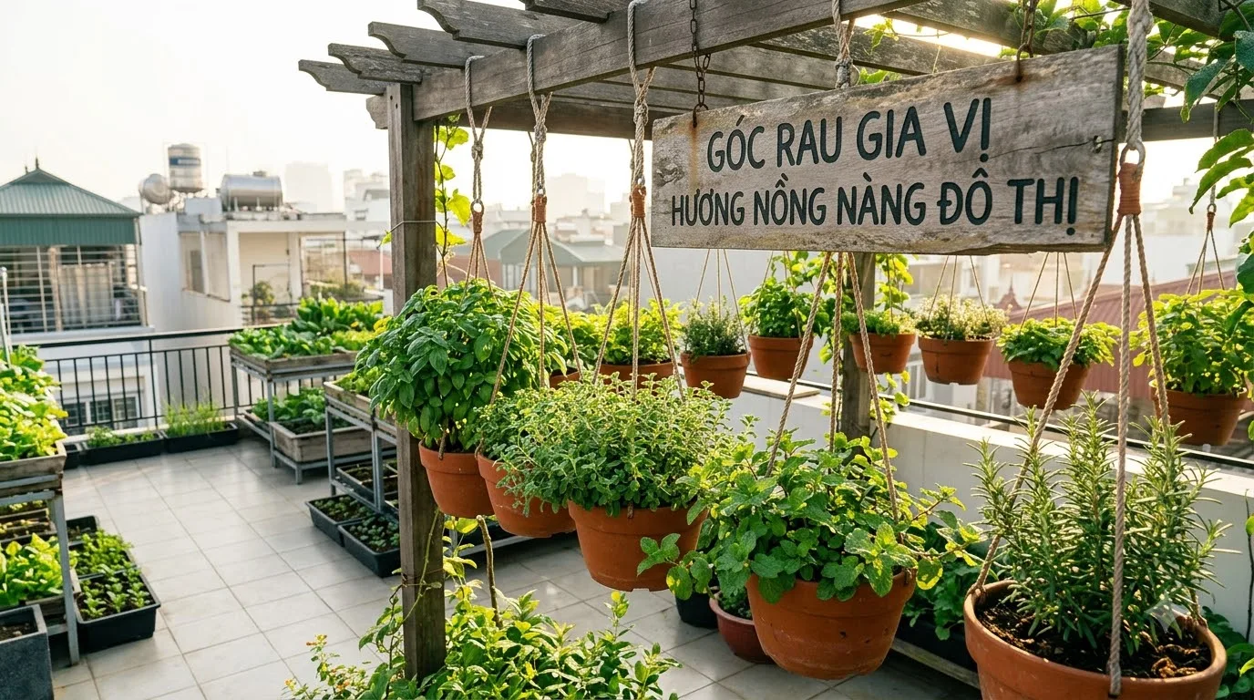 Bố trí vườn rau sân thượng theo tầng bậc để tối ưu ánh nắng