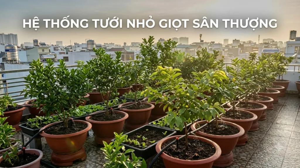 Bộ Tưới Nhỏ Giọt Bù Áp 20 Điểm Kèm Timer Tự Động