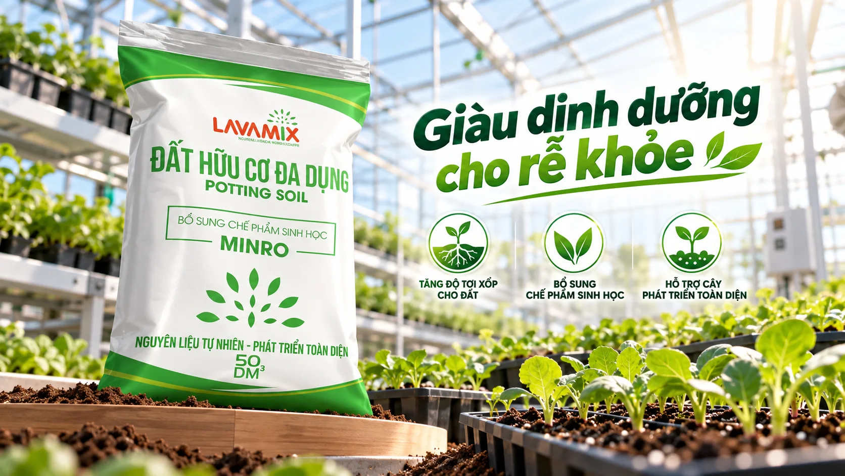 Bảng so sánh định lượng chất lượng của Đất hữu cơ Lavamix Pro chuẩn Vườn Xanh Sân Thượng