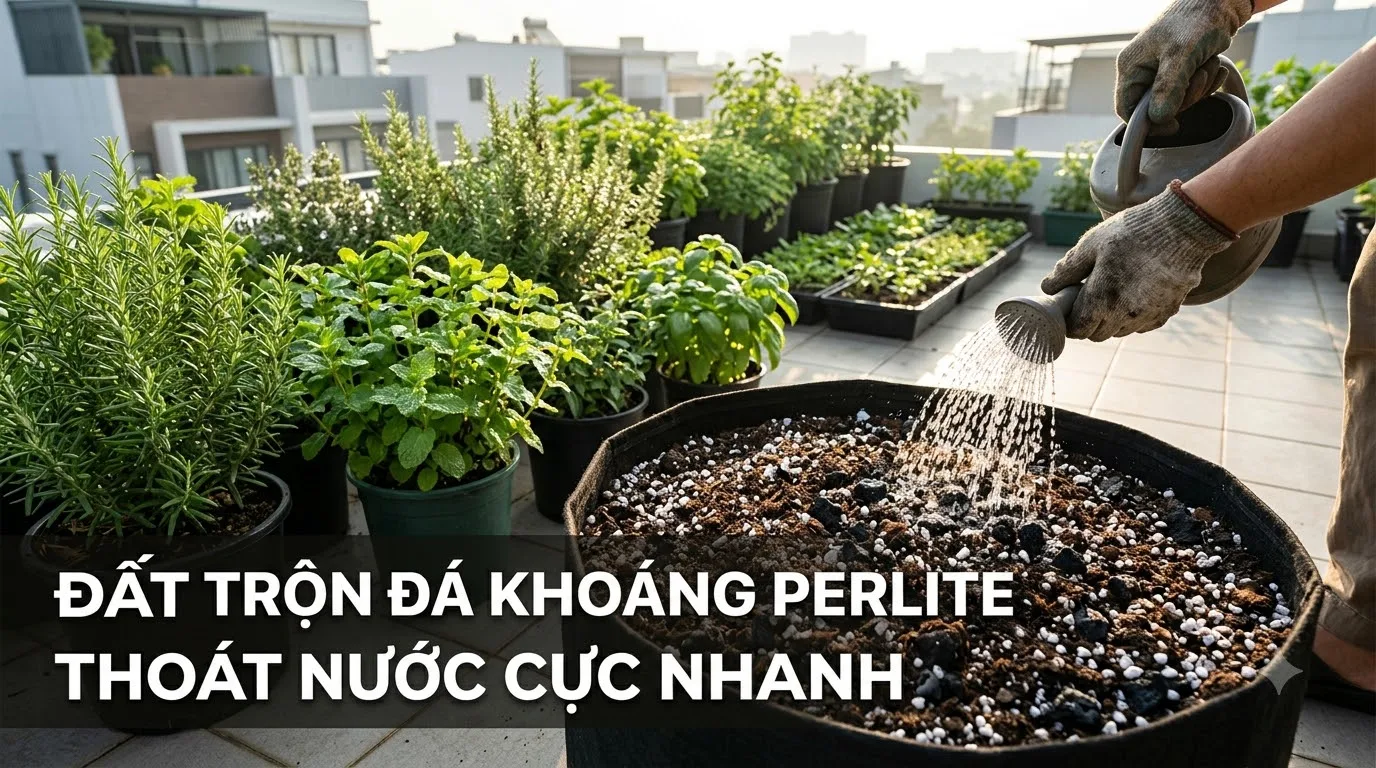 Phối trộn đất thoát nước nhanh chống thối rễ cho rau gia vị chậu