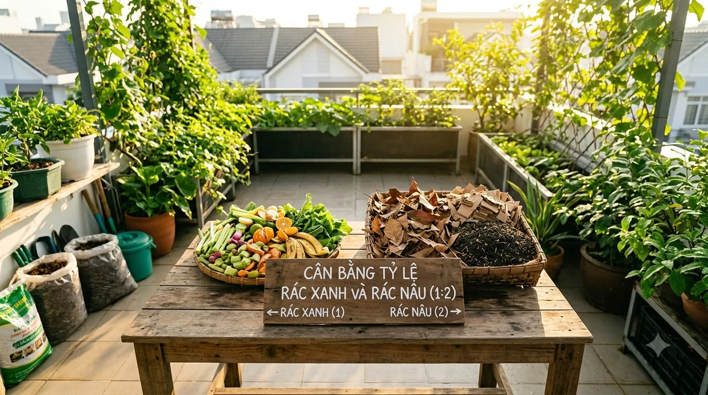 Hệ sinh thái đất sống màu mỡ bền vững nuôi dưỡng cây trồng sân thượng