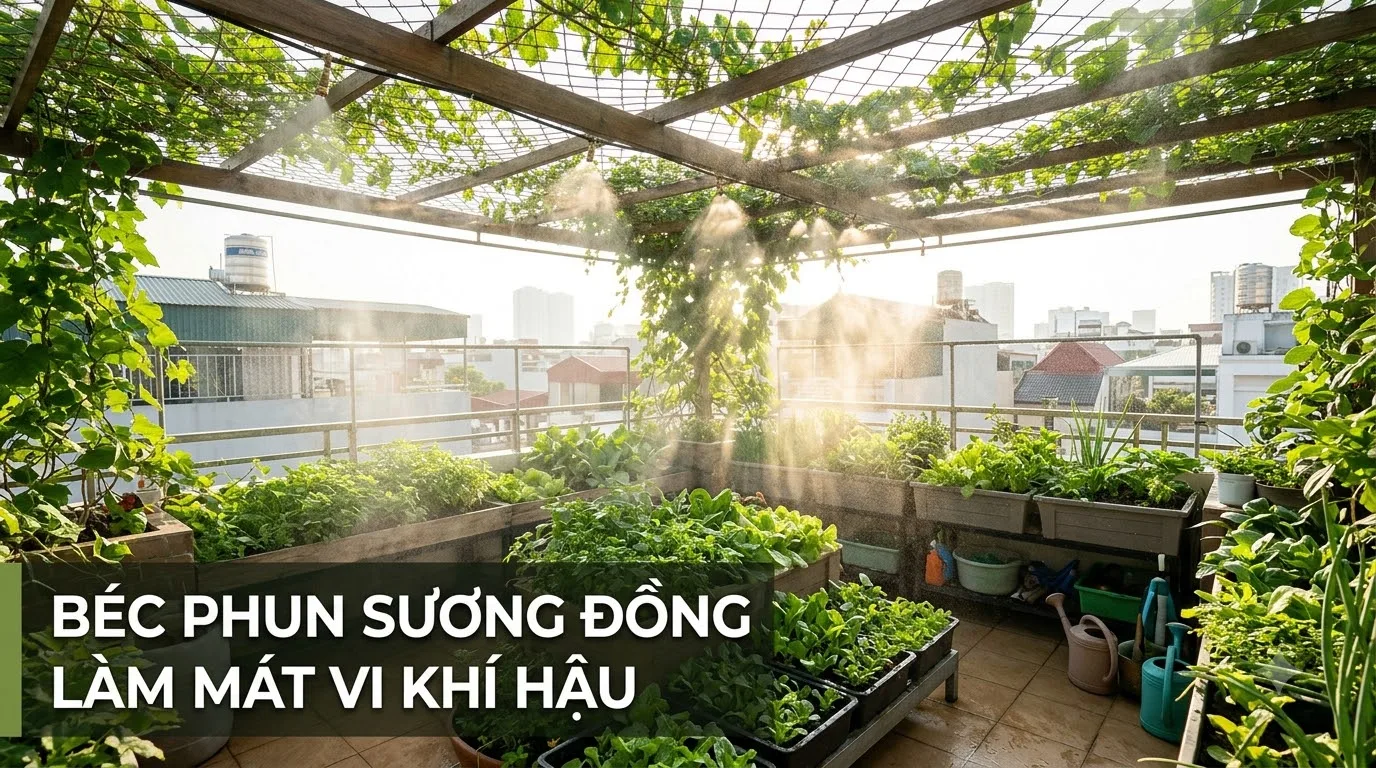 Hệ thống béc phun sương làm mát không khí vi khí hậu vườn sân thượng