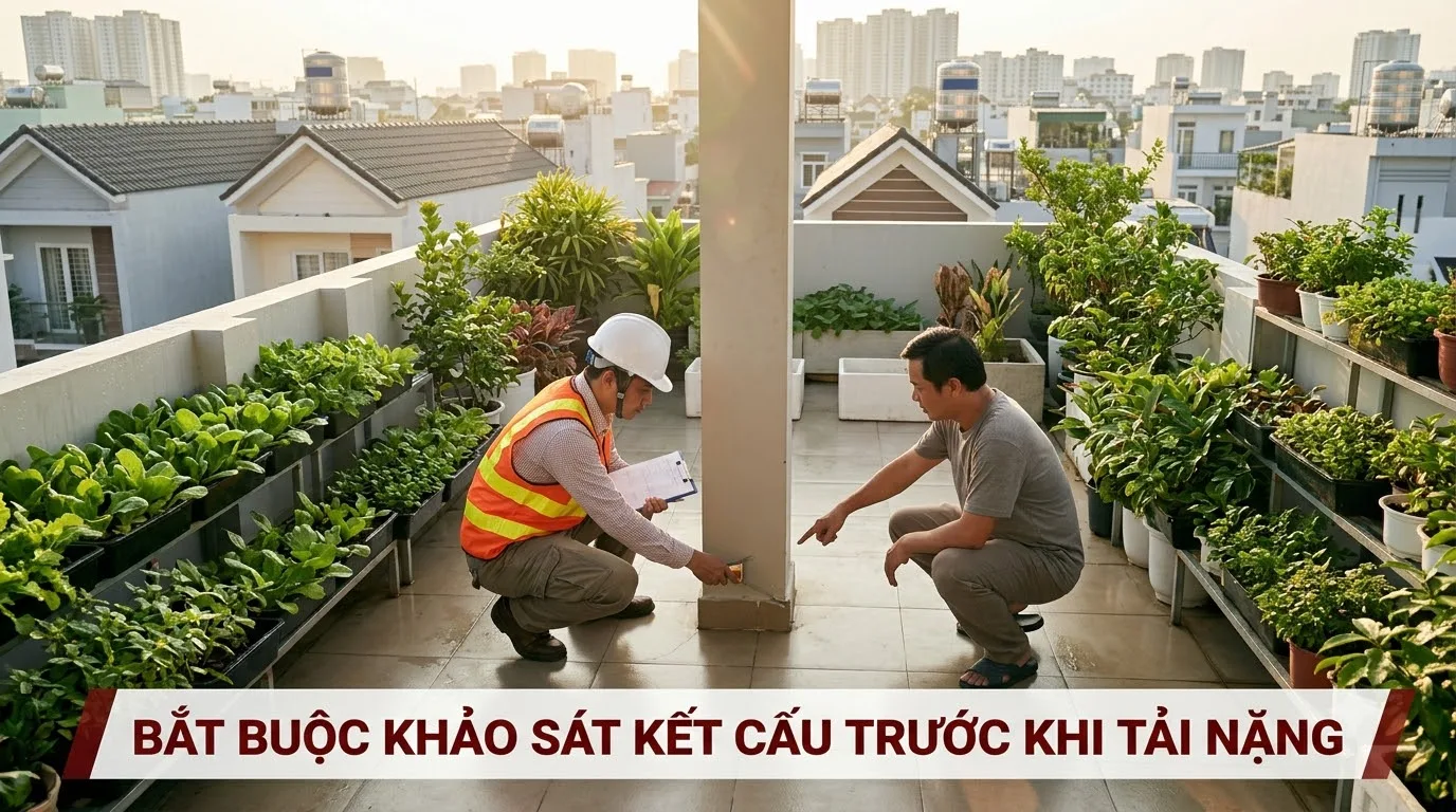 Khuyến cáo khảo sát kết cấu dầm sàn bê tông trước khi đặt chậu cây lớn