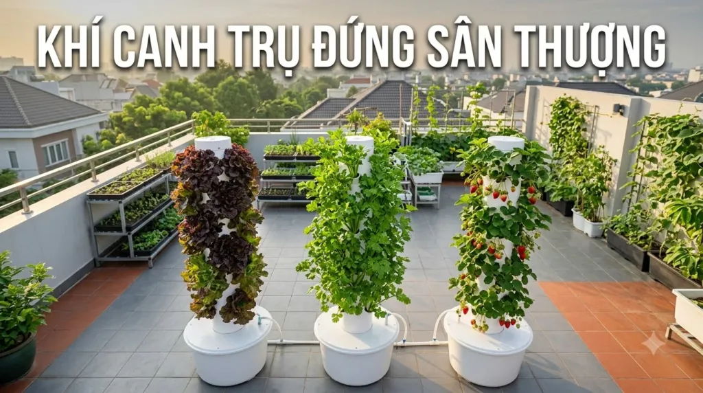 Trồng Rau Khí Canh Trụ Đứng: Giải Pháp Tối Ưu Diện Tích Vườn Sân Thượng Chuẩn Vườn Xanh Sân Thượng