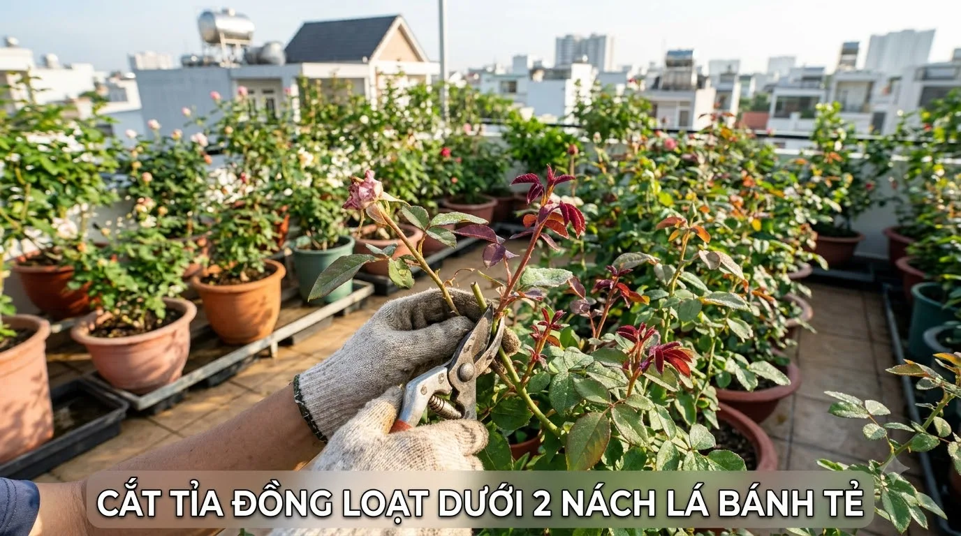 Kỹ thuật cắt tỉa hoa tàn kích thích bật chồi đỏ tía đồng loạt