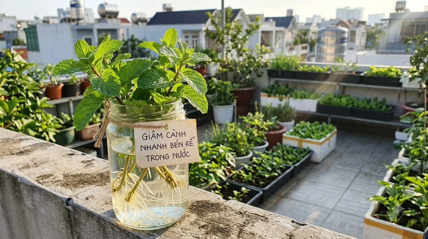 Kỹ thuật giâm cành rau gia vị húng quế bc hà ra rễ nhanh trong nước