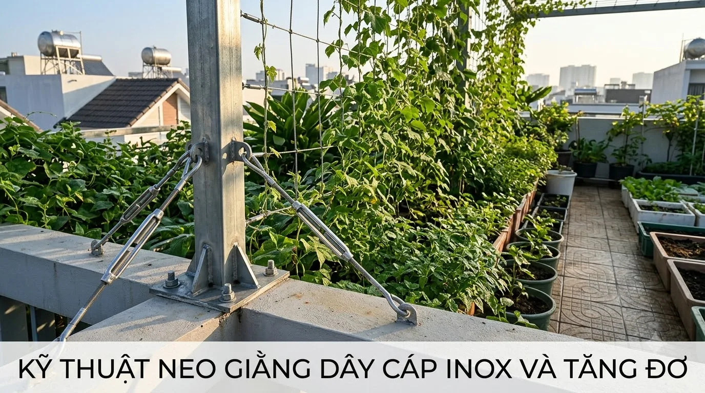 Kỹ thuật bắt bản mã bu lông và dây cáp tăng đơ chống gió giàn leo