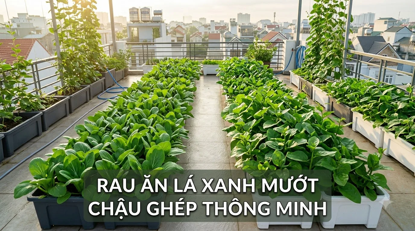 Kỹ thuật trồng rau ăn lá trong chậu ghép thông minh trên sân thượng