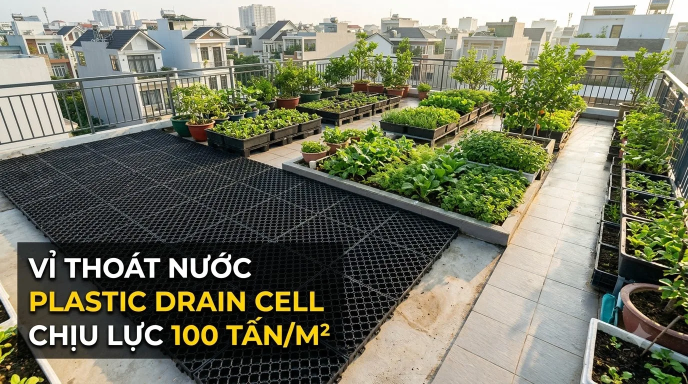Lắp đặt vỉ nhựa thoát nước drain cell chịu lực cao bảo vệ sàn mái