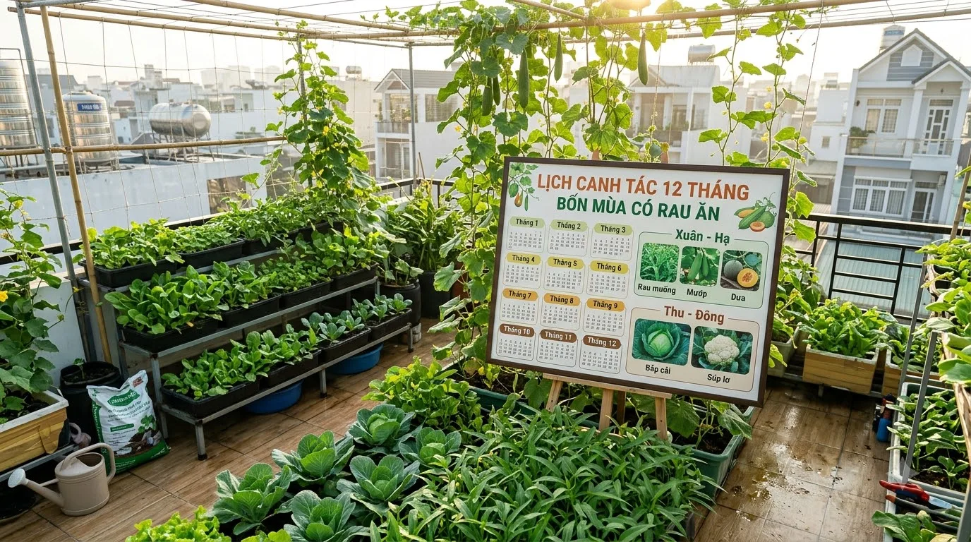 Lịch gieo trồng rau sân thượng 12 tháng bốn mùa luôn có rau sạch