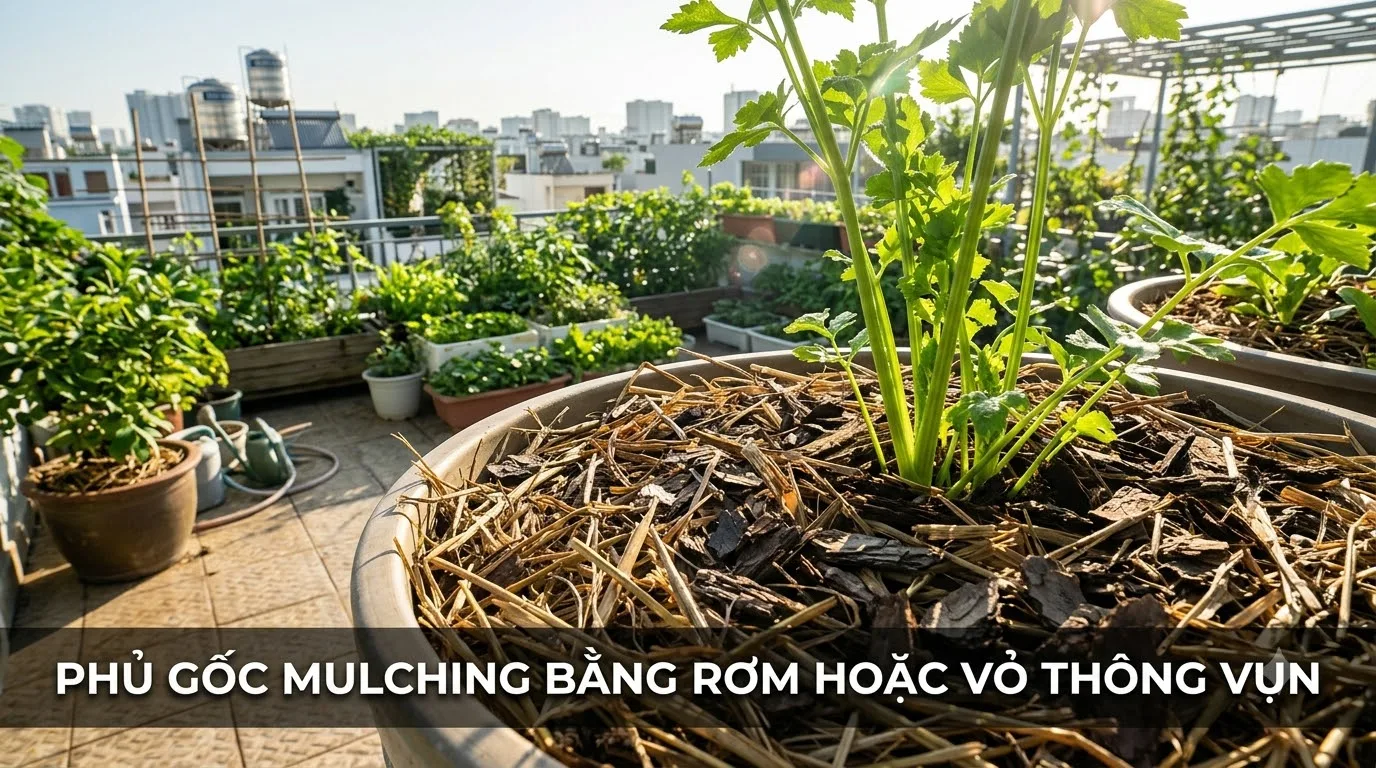 Lớp phủ mulching giữ ẩm rễ cây hạ nhiệt độ đất mặt chậu