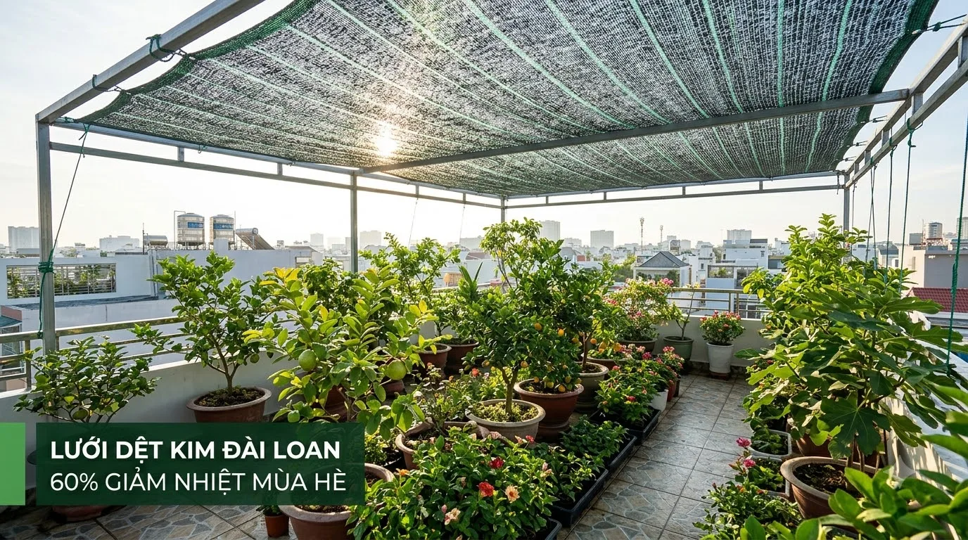 Lưới che nắng dệt kim Đài Loan giảm nhiệt độ sân thượng mùa hè