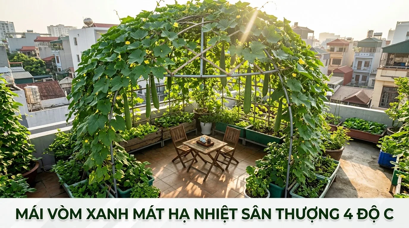 Mái vòm giàn dây leo che bóng mát hạ nhiệt sân thượng mùa hè