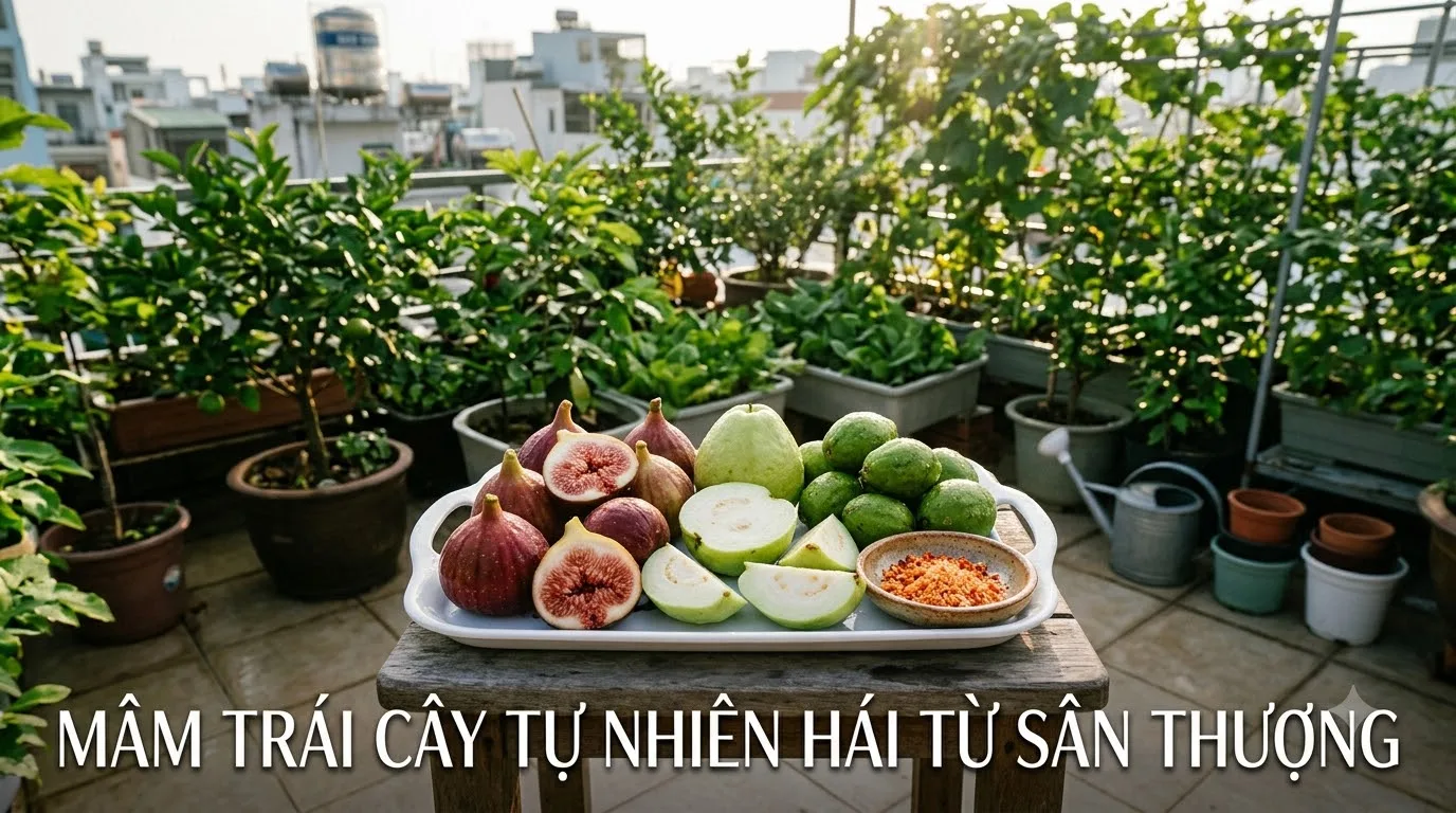 Mâm trái cây tươi sạch tự nhiên thu hoạch trực tiếp từ sân thượng