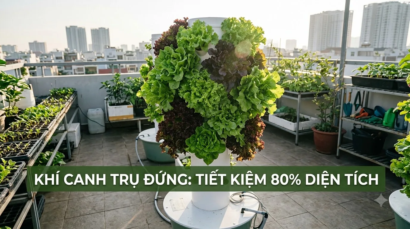 Mô hình khí canh trụ đứng trồng rau sạch nhà phố