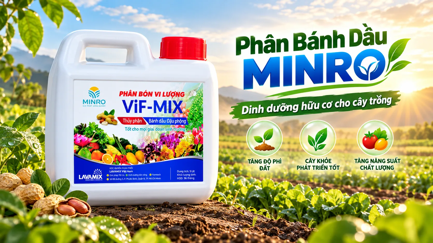 Bảng so sánh định lượng chất lượng của Phân bánh dầu đậu phộng đạm hữu cơ chuẩn Vườn Xanh Sân Thượng