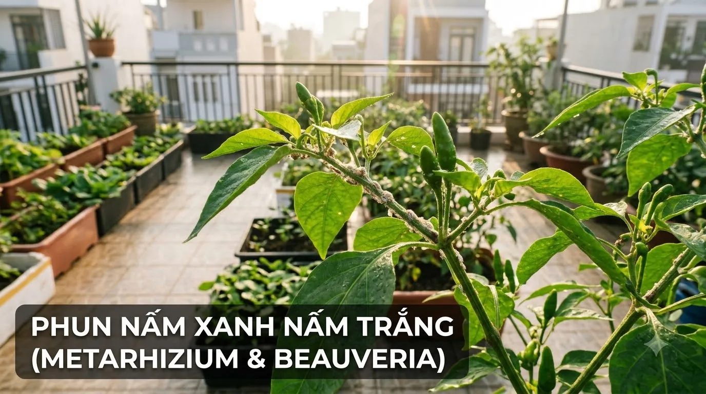Phun chế phẩm nấm xanh nấm trắng sinh học tiêu diệt rệp sáp bọ trĩ