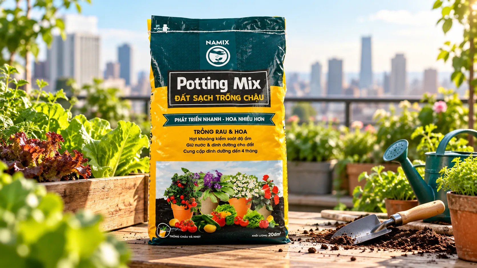 Bảng so sánh định lượng chất lượng của Đất sạch Potting Mix rau hoa chuẩn Vườn Xanh Sân Thượng
