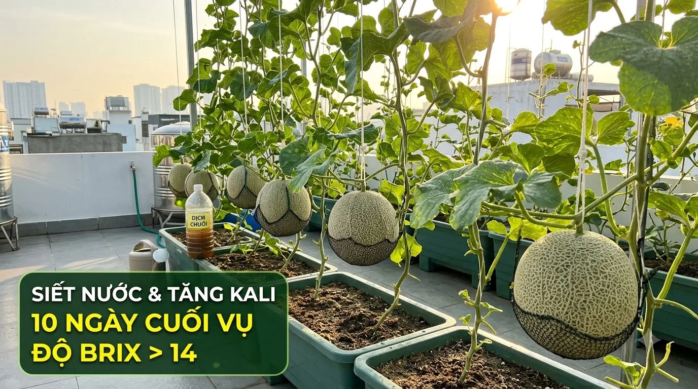 Kỹ thuật siết nước tăng độ ngọt brix cho dưa lưới trước thu hoạch
