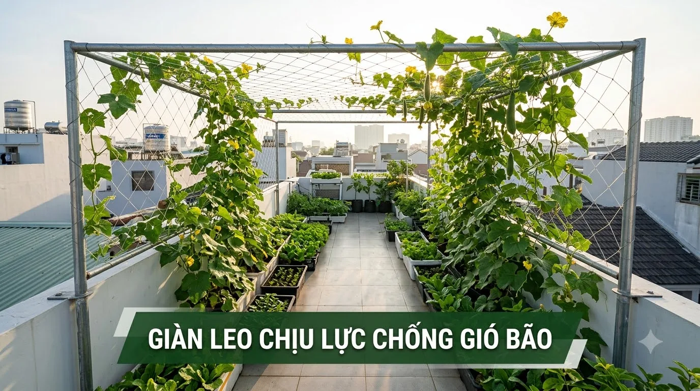 Thiết kế khung giàn leo chịu gió bão trên sân thượng nhà cao tầng