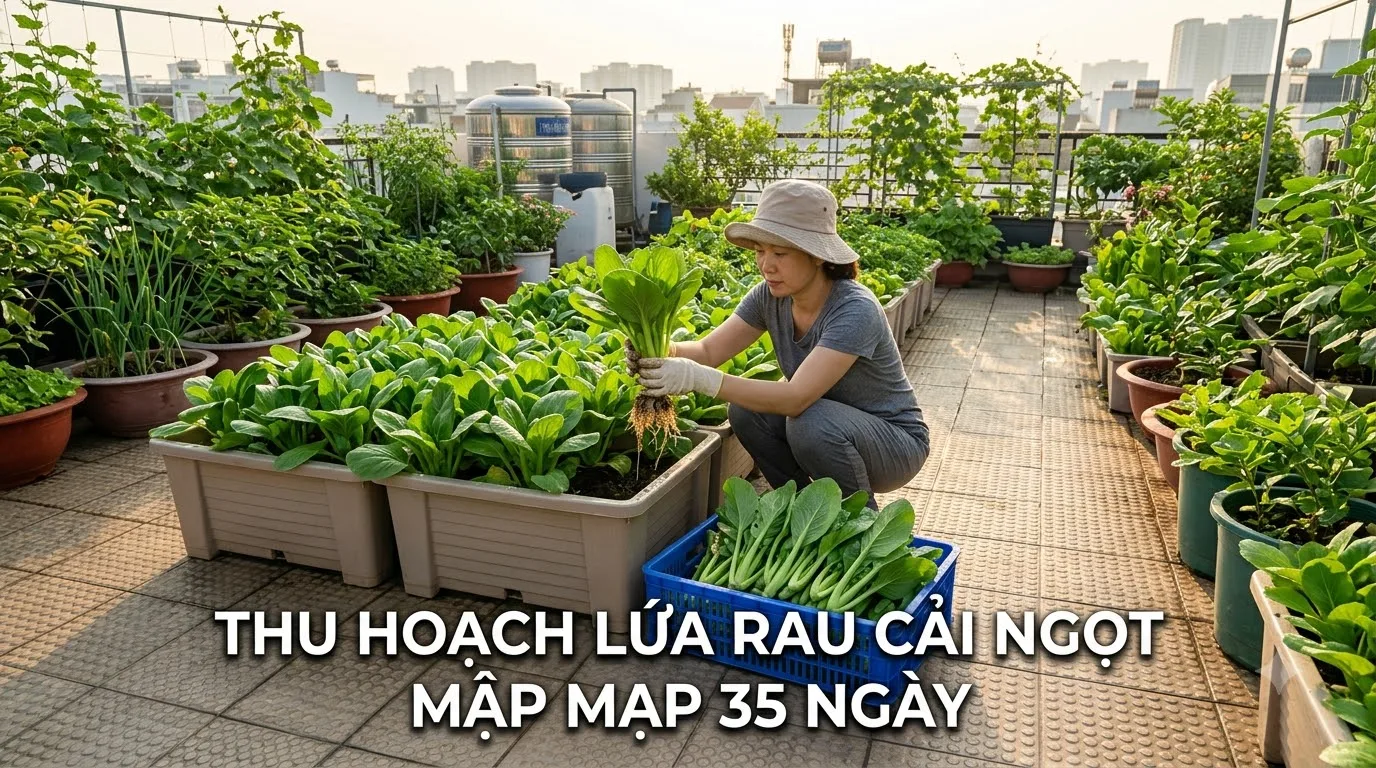 Thu hoạch lứa rau cải ngọt sạch mập mạp sau 35 ngày gieo trồng