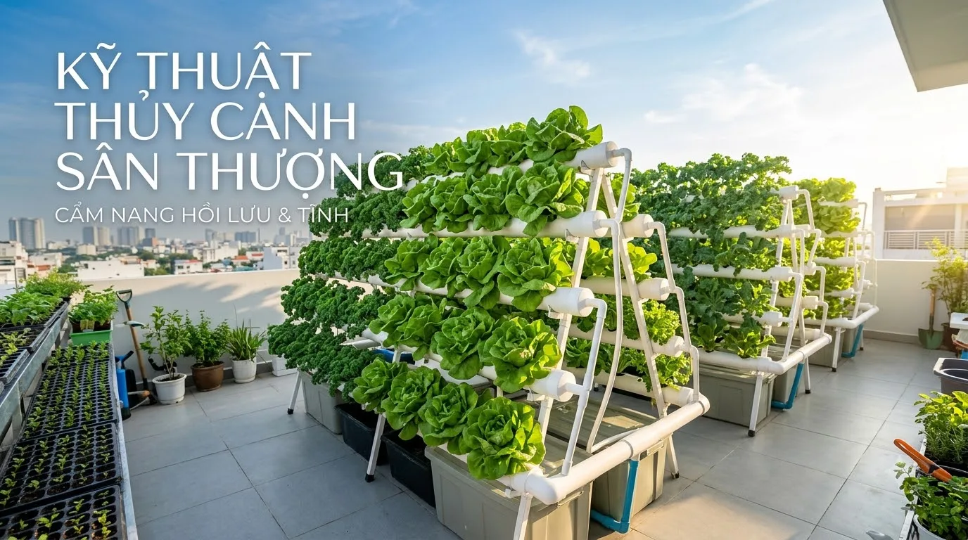 Thu hoạch rau xà lách thủy canh tươi sạch giòn ngọt trên sân thượng