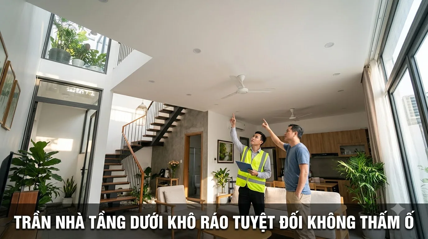 Trần nhà tầng dưới khô ráo sạch sẽ không thấm ố nhờ chống thấm chuẩn
