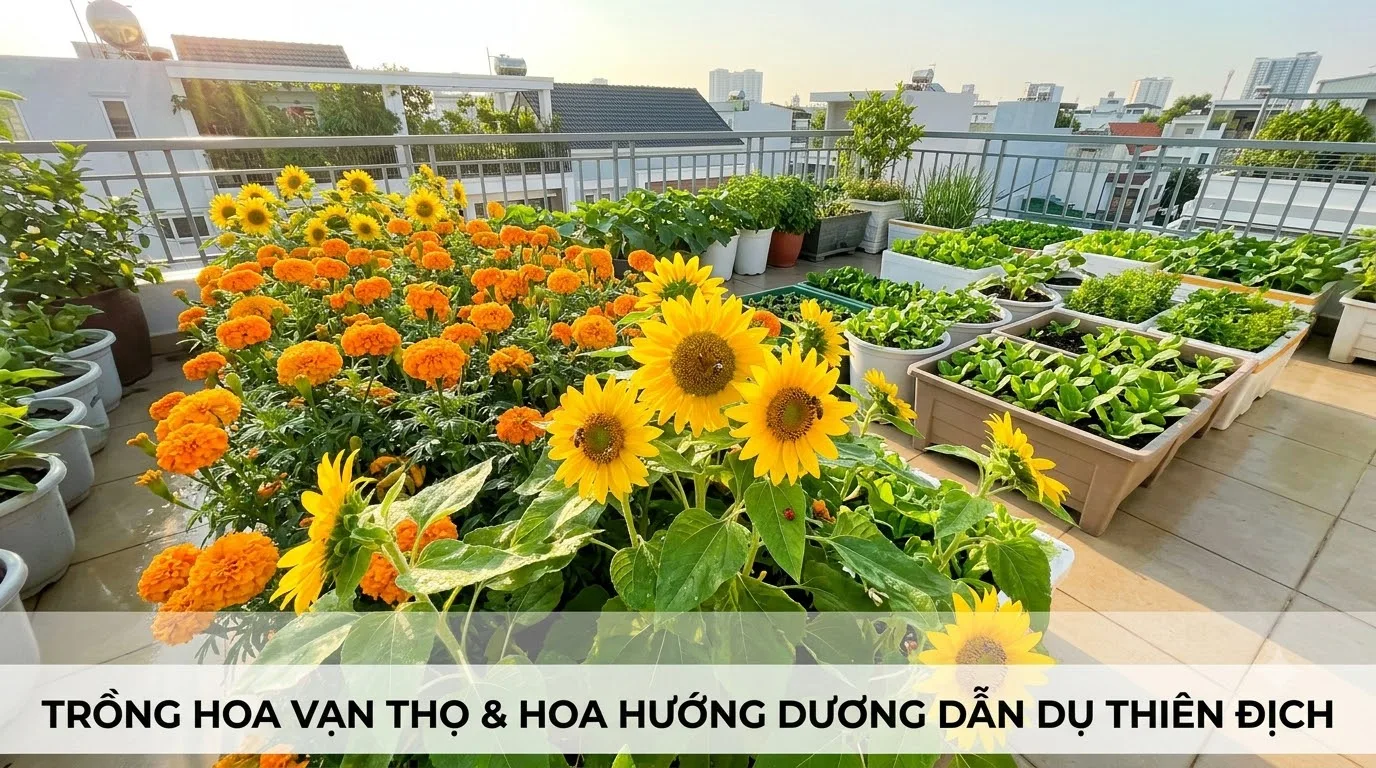 Trồng hoa vạn thọ và hoa hướng dương dẫn dụ côn trùng thiên địch có ích