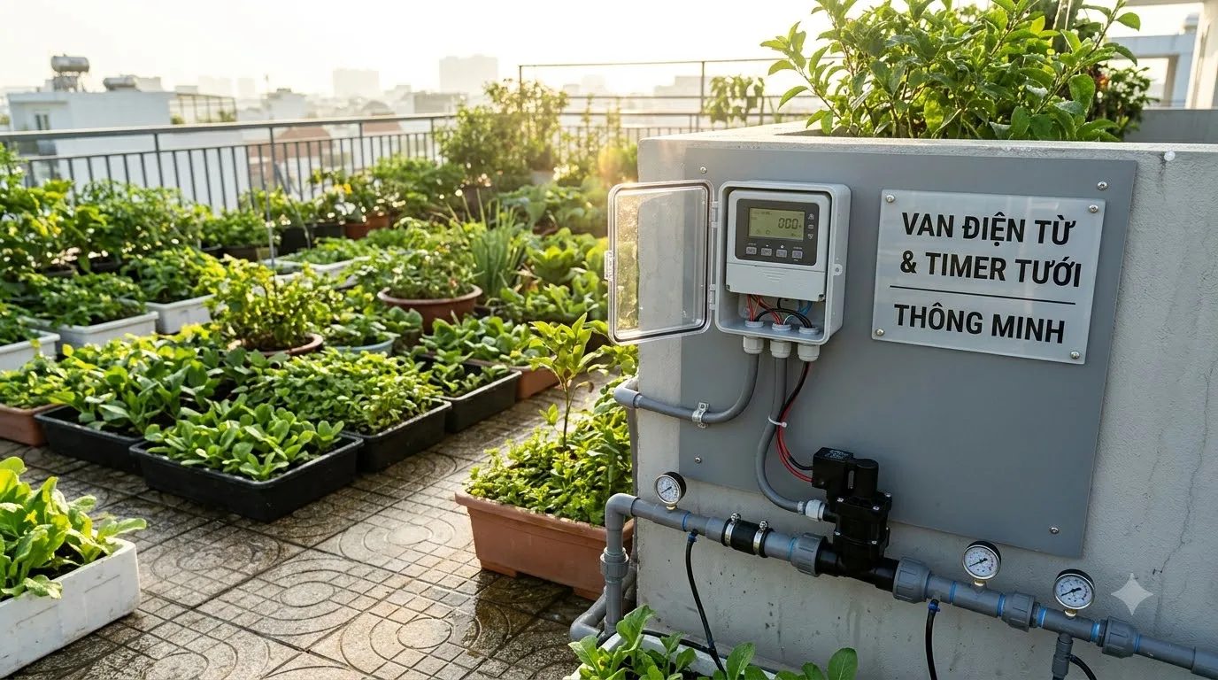 Van điện từ và bộ timer hẹn giờ tưới cây tự động thông minh
