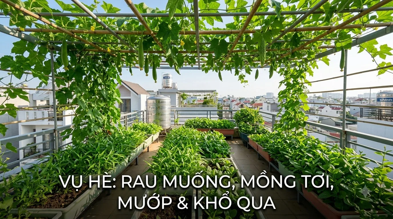 Vụ hè nắng gắt thích hợp trồng rau muống mồng tơi và các loại dây leo giàn