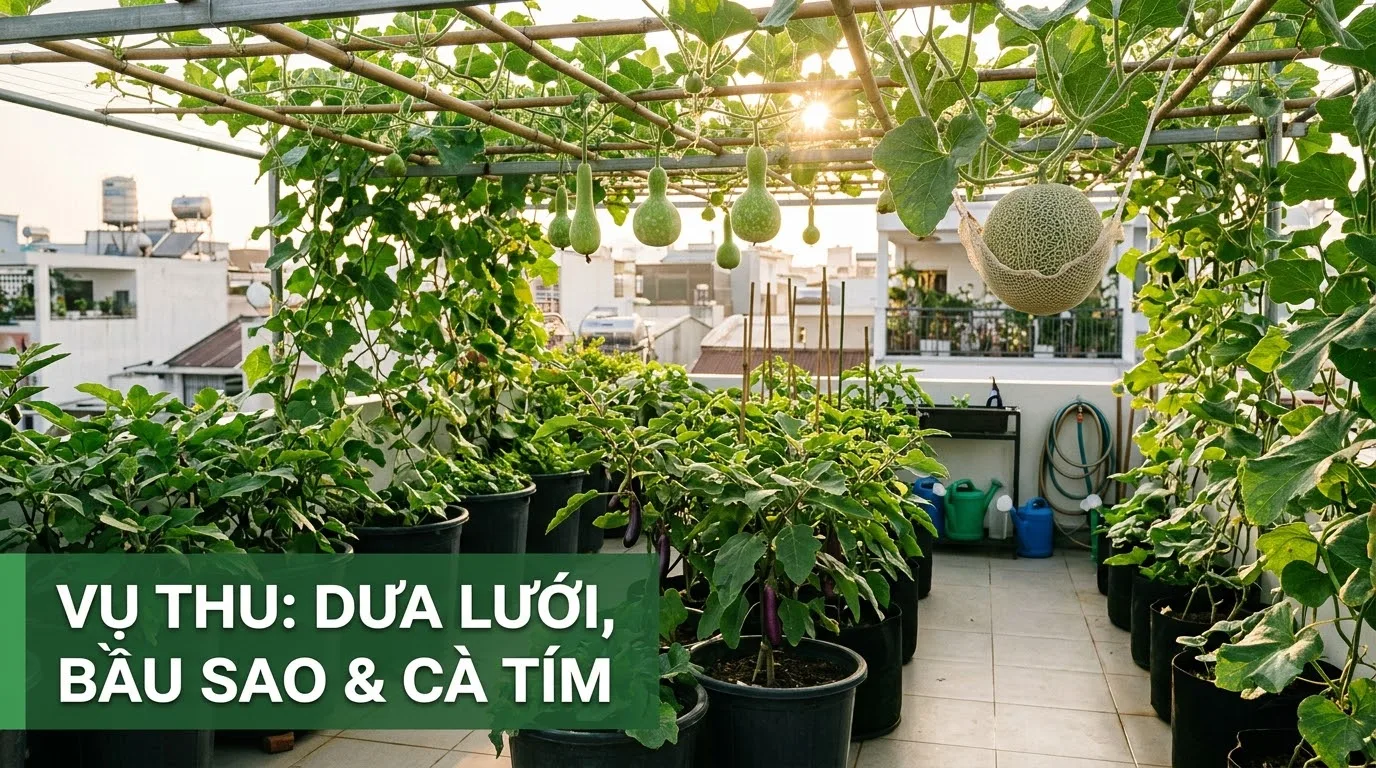 Vụ thu thời tiết mát mẻ trồng dưa lưới bầu sao và cà tím